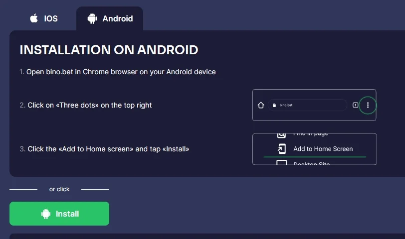Instructions for installing PWA app on Android