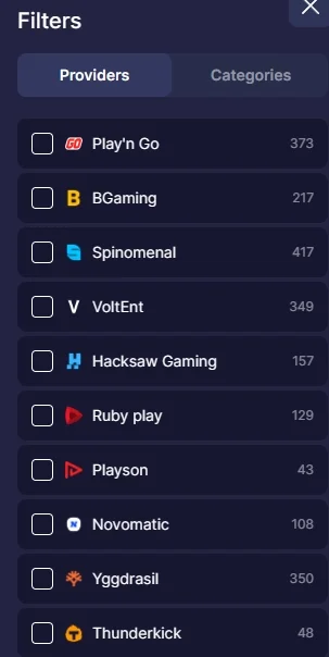 Binobet filter for selecting providers